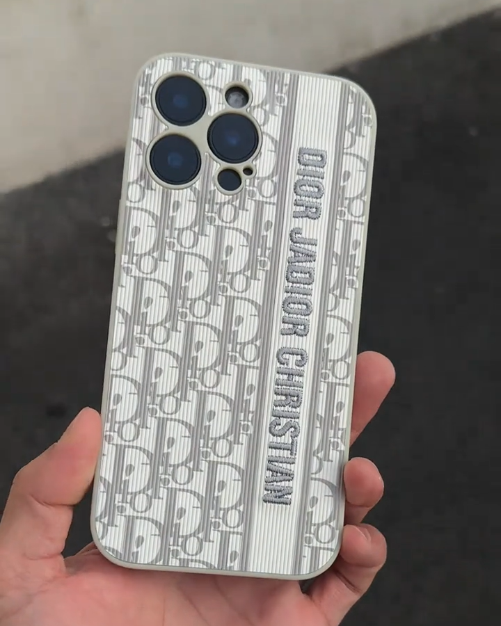 迪奧刺繡皮質磨砂手機殼